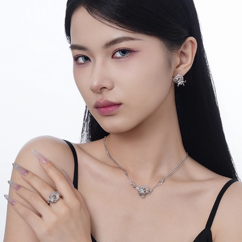 Orecchini a Bottone in Argento Sterling S925 Stile Nuovo Cinese con Fibbia Ping'an Texture Ragno Lava Irregolare Gioielli Donna