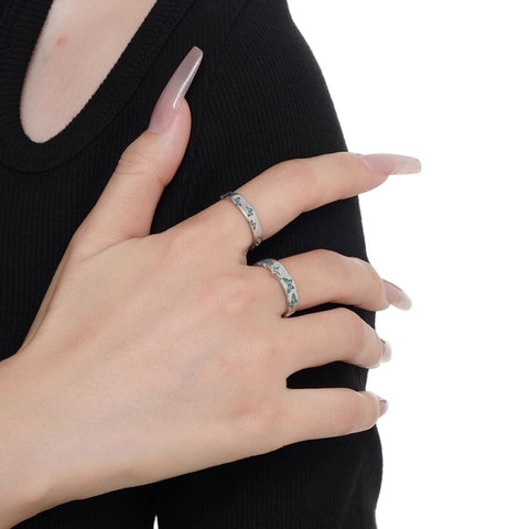 Anillo Abierto de Mariposa de Plata de Ley S925 para Mujer Esmalte Cerceta Vintage Ajustable Joyería de Dedo de Glaseado