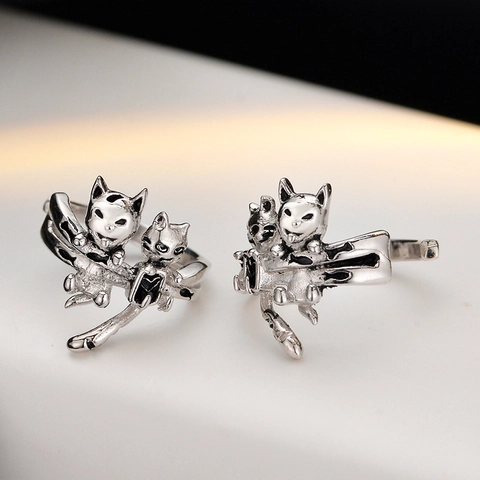Boucles d'Oreilles Clips Chat en Argent Sterling S925 pour Femmes Design de Niche Animal Dessin Animé Sans Perçage Bijoux Style Coréen