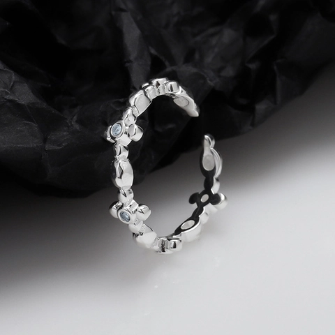 S925 Sterling Silver Cross Open Ring For Women Inlaid Rhinestone Adjustable Finger Ring Minimalist Trendy Korean Jewelry Gift