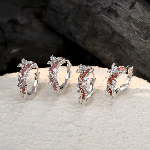 925 Sterling Zilver Vlinder Oorbellen Emaille Glazuur Onregelmatige Wijnstok Ontwerp Roze Strass Oorknopjes Voor Dames Sieraden