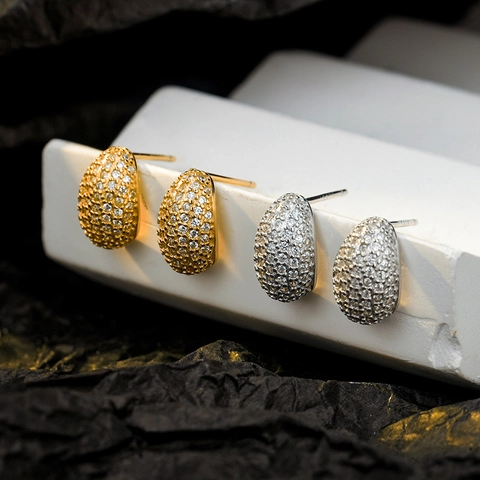 Boucles d'Oreilles Clous Oeuf en Argent Sterling 925 Pavé de Zirconia pour Femmes Boucles d'Oreilles Géométriques Minimalistes