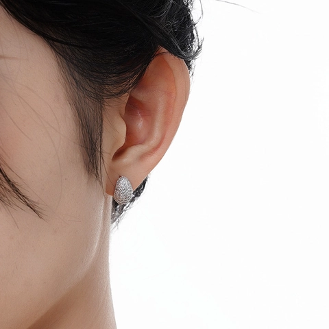 Boucles d'Oreilles Clous Oeuf en Argent Sterling 925 Pavé de Zirconia pour Femmes Boucles d'Oreilles Géométriques Minimalistes