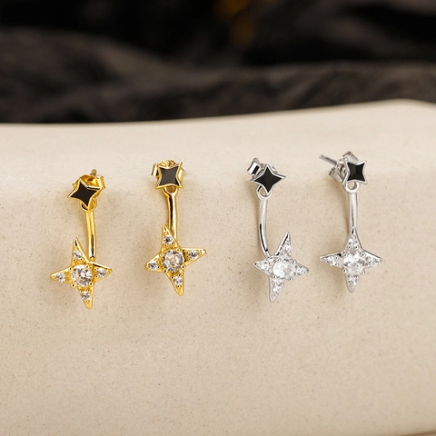 Pendientes de Botón de Estrella en Plata de Ley S925 Para Mujer Con Strass Desmontables Pendientes de Estrella Double Wear Joyería Coreana
