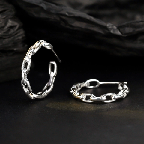 925 Sterlingsilber Kettenglied Creolen Für Damen Minimalistisch Geometrische Linie C-Form Ohrringe Mode Schmuck Geschenk