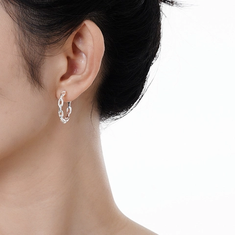 Pendientes de Aro de Plata de Ley 925 Con Eslabones Para Mujer Línea Geométrica Minimalista Pendientes en Forma de C
