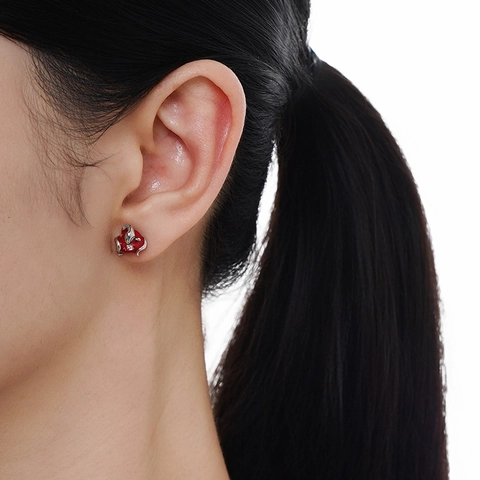 Nischen Designer 925 Sterling Silber Schlange Umwickelt Apfel Ohrstecker Rot Emaille Strass Tier Stil Dopamin Schmuck Geschenk