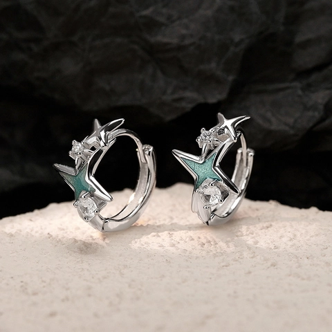 925 Sterling Silber Stern Huggie Ohrringe Für Damen Hellgrün Emaille Strass Eingelegt Kleine Stern Ohrringe Edgy Süßer Schmuck