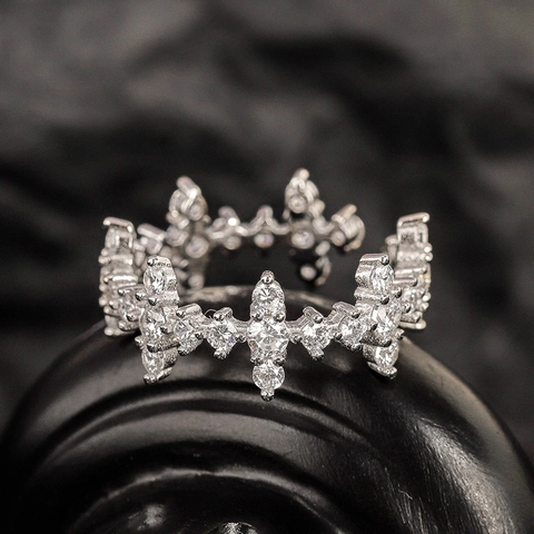 S925 Sterling Silver Cross Crown Open Ring For Women Elegant Full Rhinestone Adjustable Index Finger Jewelry Fashion Gift