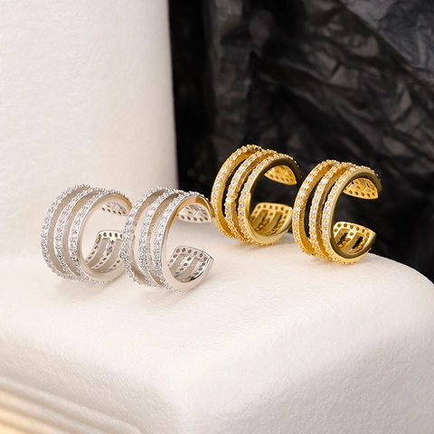 925 Ασήμι Τριπλή Στρώση Στρας Σκουλαρίκια Ear Cuffs Μινιμαλιστικά Γεωμετρικά Χωρίς Τρύπα Κλιπ Σκουλαρίκια Γυναικεία Κοσμήματα