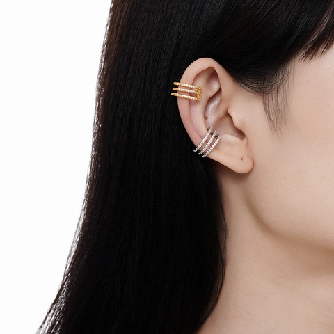 925 Ασήμι Τριπλή Στρώση Στρας Σκουλαρίκια Ear Cuffs Μινιμαλιστικά Γεωμετρικά Χωρίς Τρύπα Κλιπ Σκουλαρίκια Γυναικεία Κοσμήματα
