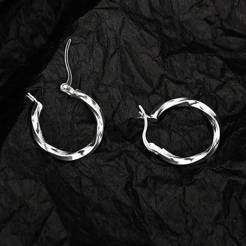 Pendientes de Aro Torsión de Mobius de Plata de Ley 925 para Mujer Pendientes de Aro Plateados Brillantes Geométricos Minimalistas