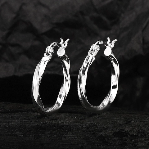 Pendientes de Aro Torsión de Mobius de Plata de Ley 925 para Mujer Pendientes de Aro Plateados Brillantes Geométricos Minimalistas
