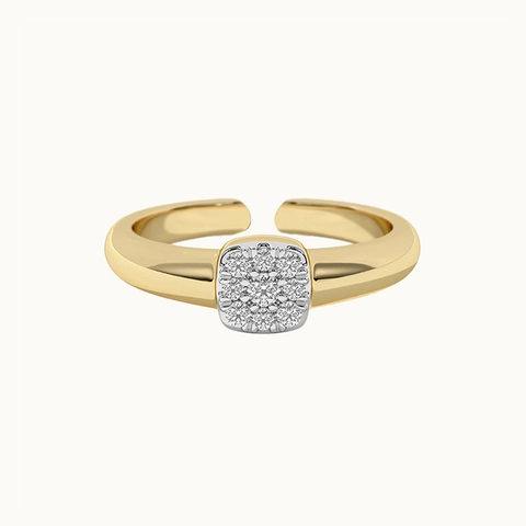 S925 Sterling Silver Square Zirconia Open Ring For Women Adjustable Light Luxury Electroplated Geometric Statement Jewelry Ring