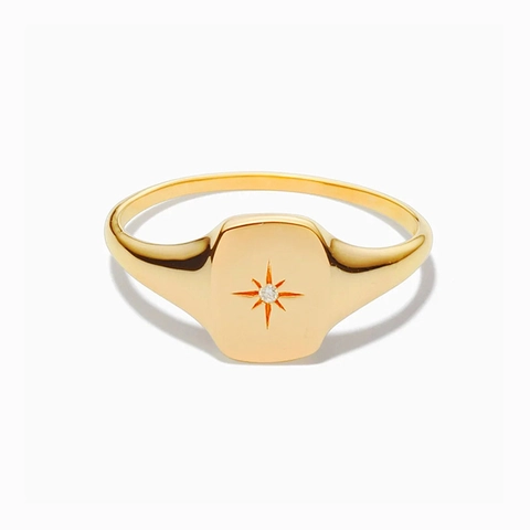 925 Sterling Silver Eight Pointed Star Inlaid Rhinestone Minimalist Signet Ring Unisex Fashion Jewelry Finger Accessory Gift