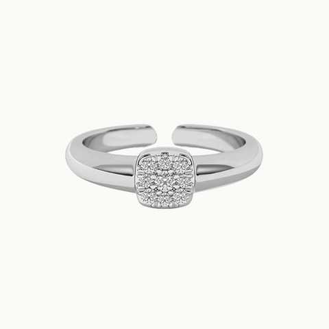 S925 Sterling Silver Square Zirconia Open Ring For Women Adjustable Light Luxury Electroplated Geometric Statement Jewelry Ring