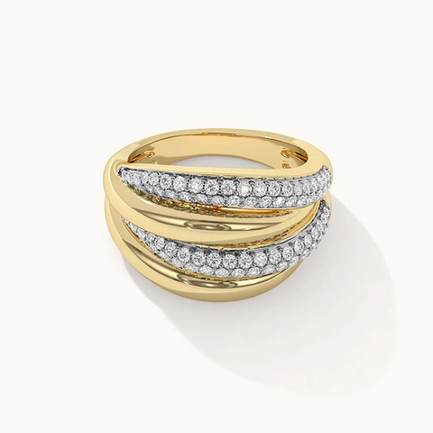925 Sterling Silver Multi-Layer Twisted Ring Luxury 18K Gold Plated Zirconia Pave Band Ring For Women Fashion Jewelry Gift