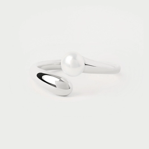 Anillo Abierto de Plata de Ley S925 para Mujer Ajustable Minimalista con Perla Artificial Anello de Lujo Ligero Joyería de Moda