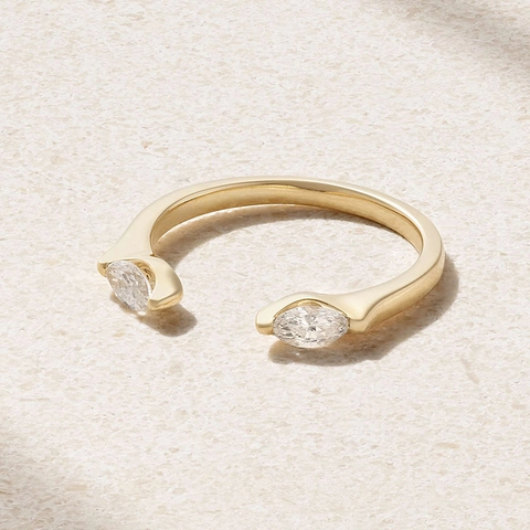 Lussuoso Anello Aperto in Argento Sterling 925 per Donna Minimalista Marquise Strass Regolabile Oro Argento Placcato Gioielli