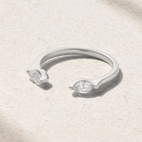 Lussuoso Anello Aperto in Argento Sterling 925 per Donna Minimalista Marquise Strass Regolabile Oro Argento Placcato Gioielli