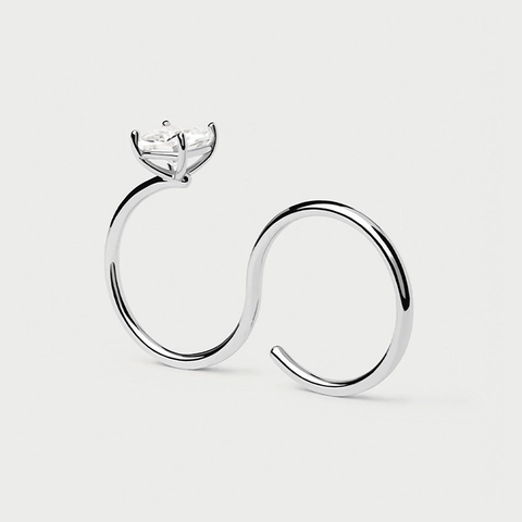 S925 Sterling Silver S-Shaped Adjustable Open Ring With Square Rhinestone Minimalist Geometric Jewelry For Women Gift