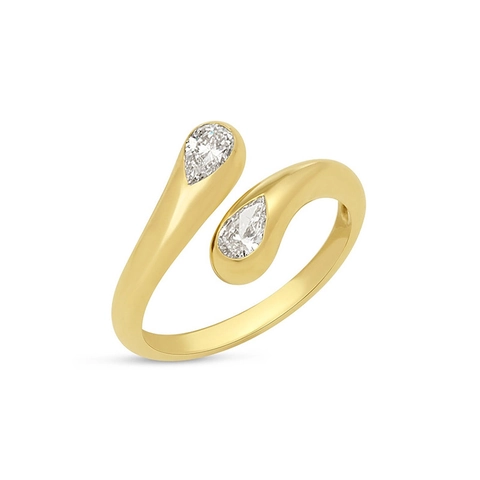 925 Sterling Silver Bypass Open Ring For Women Minimalist Zirconia Double Teardrop Adjustable Ring High End Jewelry Gift