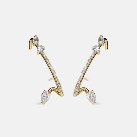 Pendientes Ear Crawler de Plata de Ley 925 con Strass para Mujer Curvos Bañados en Oro 18K Joyería de Moda Lujo