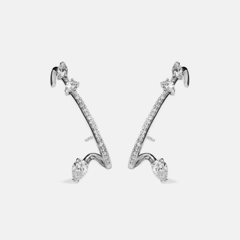 Pendientes Ear Crawler de Plata de Ley 925 con Strass para Mujer Curvos Bañados en Oro 18K Joyería de Moda Lujo