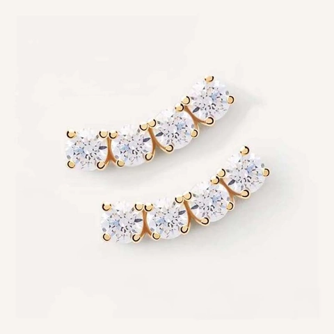 925 Sterling Silver Curved Zirconia Stud Earrings For Women Sparkling Geometric Fashion Jewelry Rhodium Gold Plated Gift