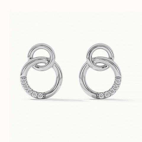 925 Sterling Silver Double Loop Stud Earrings For Women Luxurious Gold Silver Plated Geometric Rhinestone Inlaid Fashion Jewelry
