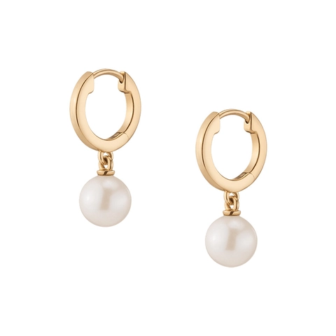 Orecchini a Cerchio con Pendente di Perle Artificiali in Argento Sterling 925 Placcato Oro 18K Gioielli Eleganti Donna