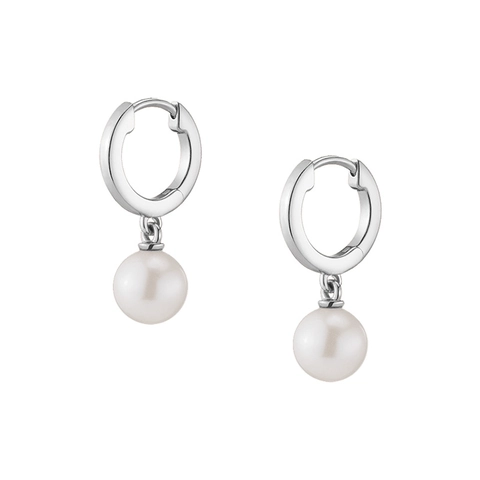 Orecchini a Cerchio con Pendente di Perle Artificiali in Argento Sterling 925 Placcato Oro 18K Gioielli Eleganti Donna