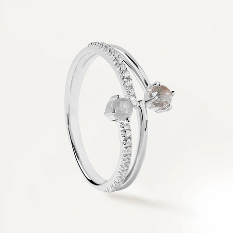 S925 Sterling Zilveren Bypass Ring Voor Vrouwen Minimalistisch Geometrisch Dubbele Steen Pave Strass Open Ring Mode Sieraden