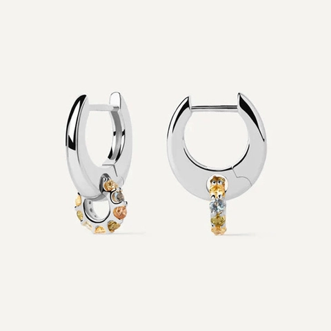 925 Sterling Silver Multi Colored Rhinestone Hoop Earrings For Women Stylish Elegant Geometric Jewelry Fashion Accessory