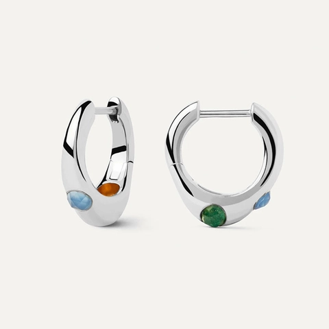 Pendientes de Aro Irregulares de Plata de Ley 925 Para Mujer Con Diamantes de Imitación de Colores Incrustados Joyería de Moda