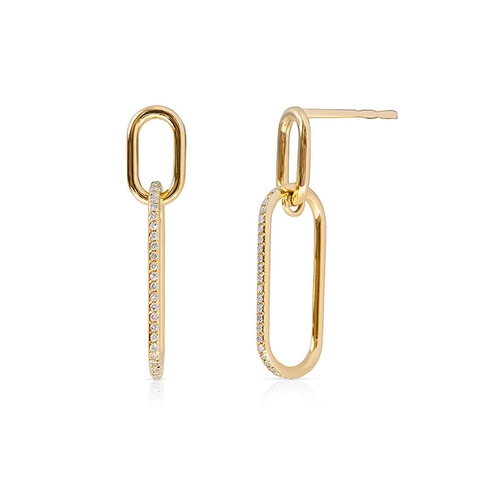 Orecchini a Bottone a Doppio Cerchio Ovale in Argento Sterling 925 Con Zirconia Geometrici Minimalisti Placcati Oro 18K Gioielli da Donna