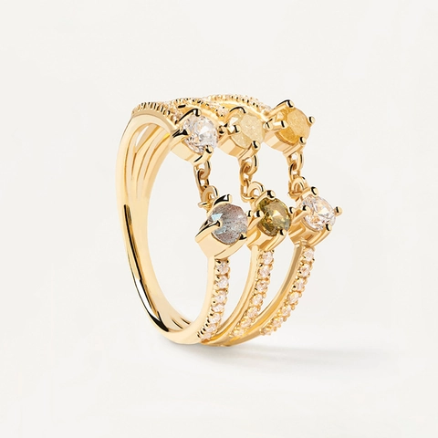 Luxury 925 Sterling Silver Triple Connected Ring Multi Color Gemstone Pave Rhinestone Adjustable Open Ring Jewelry For Women