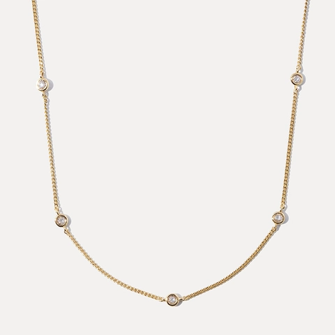 Collana Station in Argento Sterling 925 con Strass per Donna Minimalista Incastonato a Lunetta Pietra Tonda Gioielli Moda