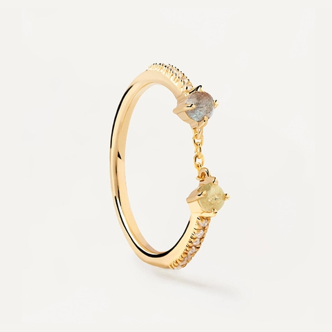 Anillo Abierto con Conexión de Cadena de Plata de Ley 925 para Mujer Elegante Anillo de Dedo Ajustable con Doble Piedra Strass