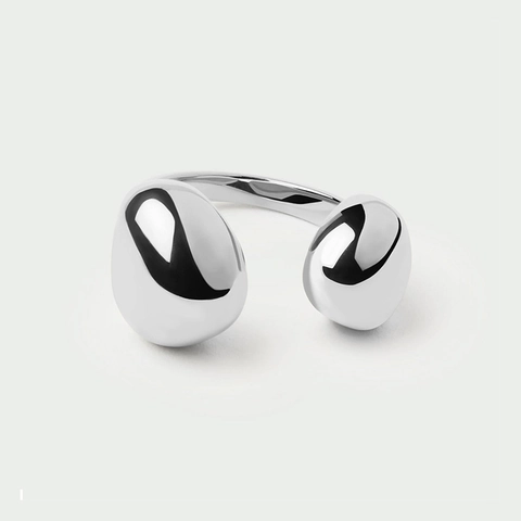 925 Sterlingsilber Asymmetrisch Offener Ring Minimalistisch Verstellbar Doppelter Kieselstein Geometrisch Damen Schmuck
