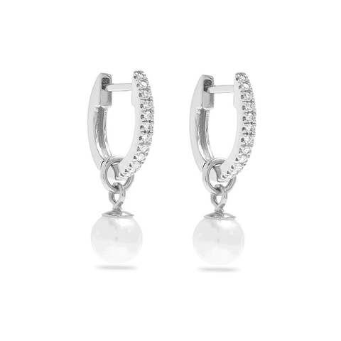 Orecchini a Cerchio in Argento Sterling 925 con Perla Artificiale per Donna Strass Placcato Oro 18K Gioielli Geometrici