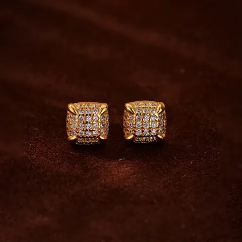 Orecchini a Bottone in Argento Sterling 925 Placcato Oro 18K Quadrati Geometrici Con Zirconia Per Donna Gioielli Eleganti