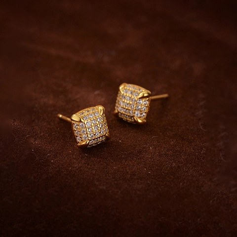 Orecchini a Bottone in Argento Sterling 925 Placcato Oro 18K Quadrati Geometrici Con Zirconia Per Donna Gioielli Eleganti