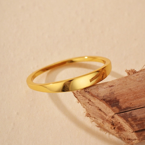 Anello Minimalista in Argento Sterling 925 Placcato Oro 18K Fascia Lucida Anello Semplice Gioielli di Alta Classe per Donna Regalo