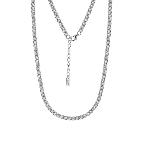Luxury S925 Sterling Silver Tennis Necklace For Women Round Zirconia Inlaid Chain Elegant High Sense Jewelry Wedding Gift