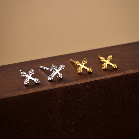 925 Sterlingsilber Minimalistische Kreuz Ohrstecker 18K Vergoldet Religiöse Geometrische Ohrringe Für Damen Schmuck Geschenk