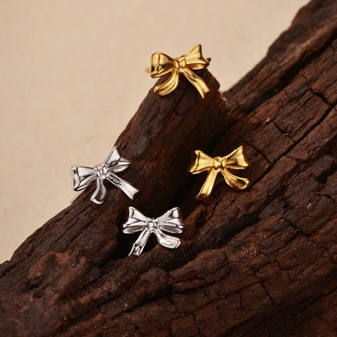 Orecchini a Bottone a Fiocco in Argento Sterling 925 per Donna Orecchini Eleganti Placcati Oro e Argento Gioielli Regalo