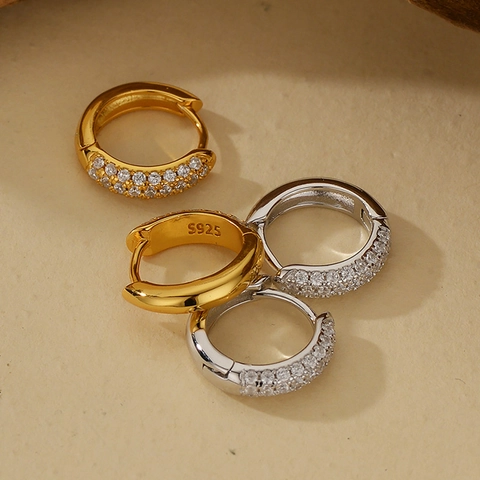 Orecchini a Cerchio in Argento Sterling S925 Con Zirconia per Donna Moda Minimalista Fibbia Geometrica per Orecchio