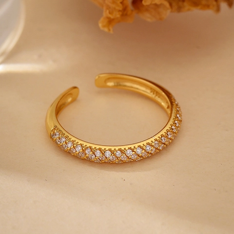 925 Sterlingsilber 18K Vergoldeter Mikro Strass Offener Ring Für Damen Einstellbarer Mode Eleganter Pendeln Schmuck Geschenk