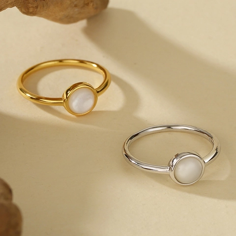 925 Sterlingsilber Muschel Ring Minimalistisch Weiße Perlmutt Elegant Mode Geometrischer Schmuck Für Damen Geschenk Zubehör